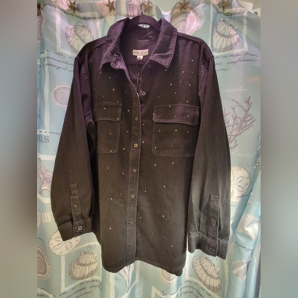 Ava & Viv NWT Black Denim Jacket XXL • Sparkle Stud Accent Jacket